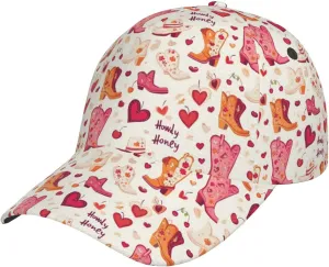 Baseball Cap Women Men- Heart Cowboy Boots Print Adjustable for Baseball Hat Women & Men, Sporty Dad Hat Black