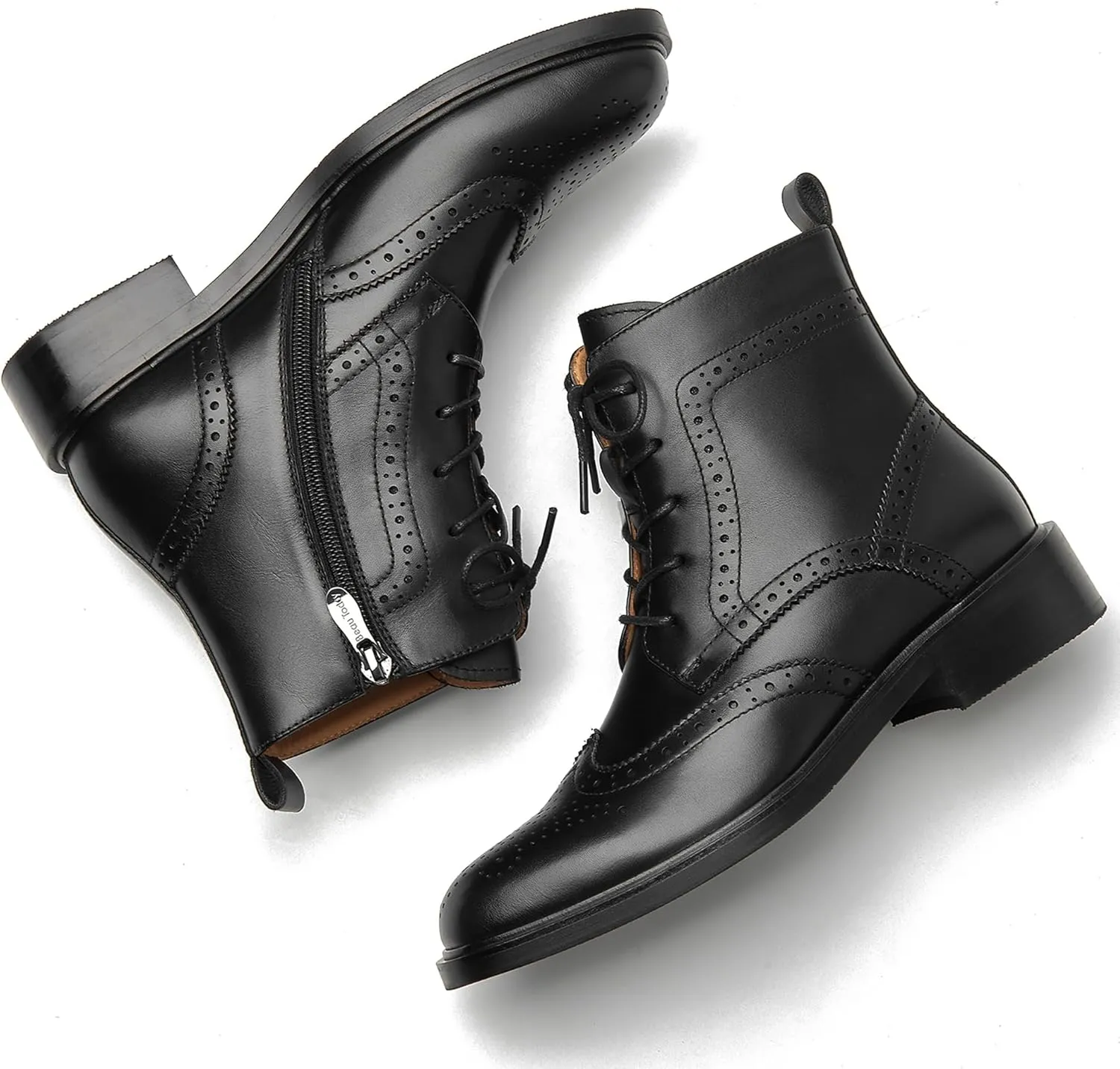 BEAU TODAY Combat Boots Womens Fall Shoes Winter Leather Ankle Boots for Women Oxfords Dressy Lace Up Wingtip Brogue Short Booties