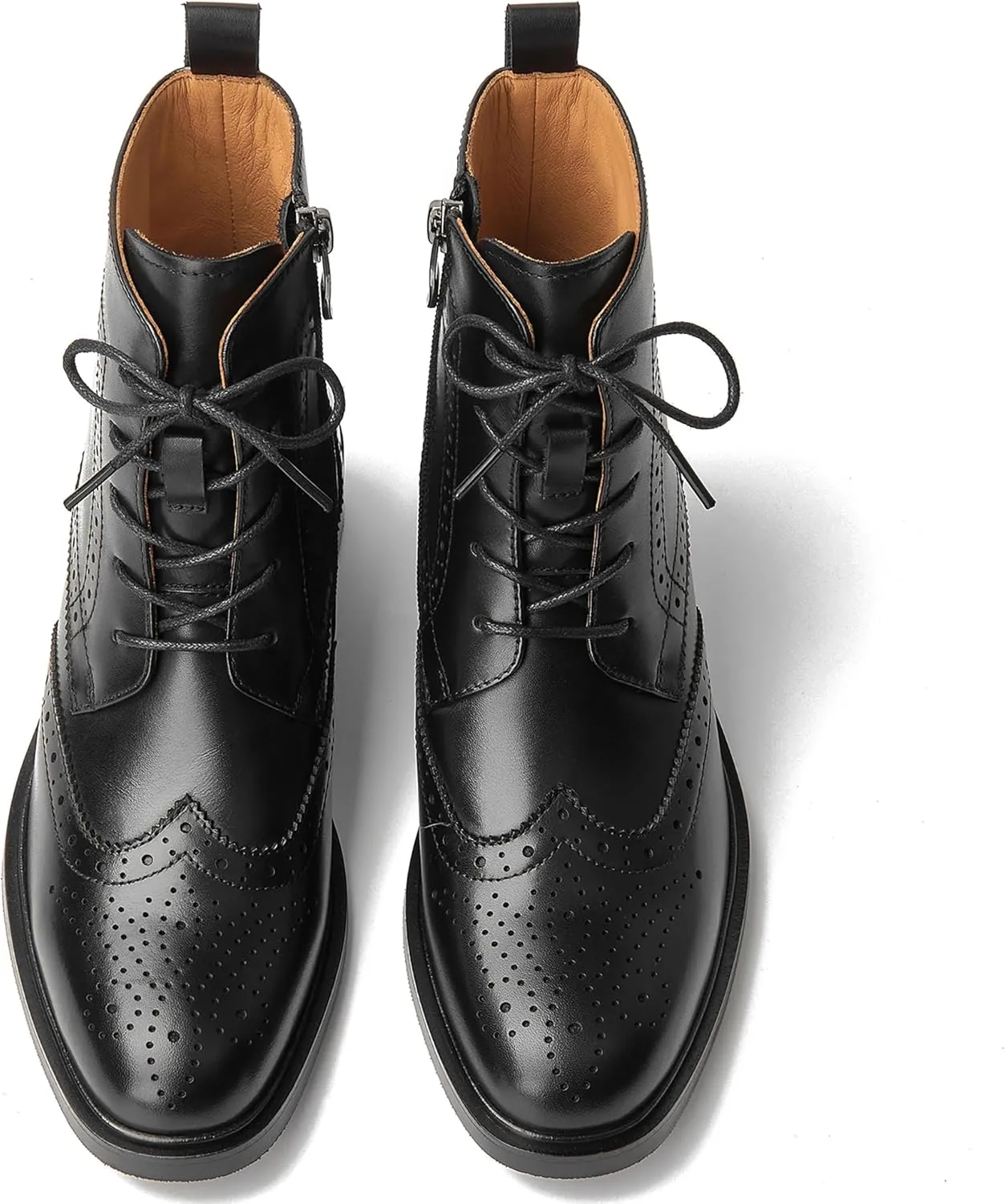 BEAU TODAY Combat Boots Womens Fall Shoes Winter Leather Ankle Boots for Women Oxfords Dressy Lace Up Wingtip Brogue Short Booties