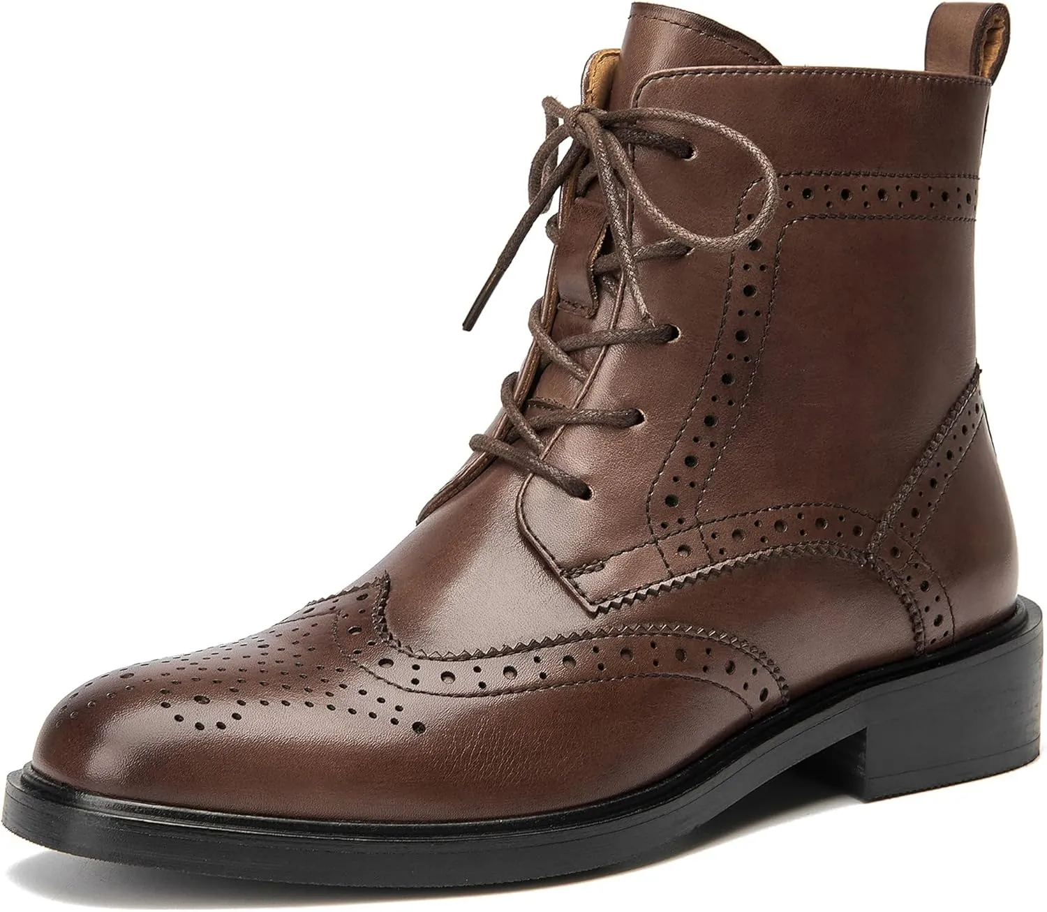 BEAU TODAY Combat Boots Womens Fall Shoes Winter Leather Ankle Boots for Women Oxfords Dressy Lace Up Wingtip Brogue Short Booties