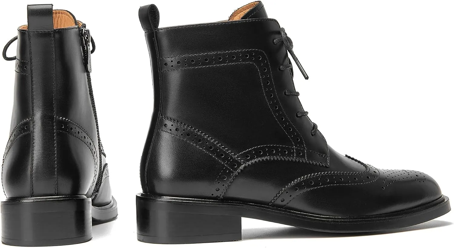 BEAU TODAY Combat Boots Womens Fall Shoes Winter Leather Ankle Boots for Women Oxfords Dressy Lace Up Wingtip Brogue Short Booties