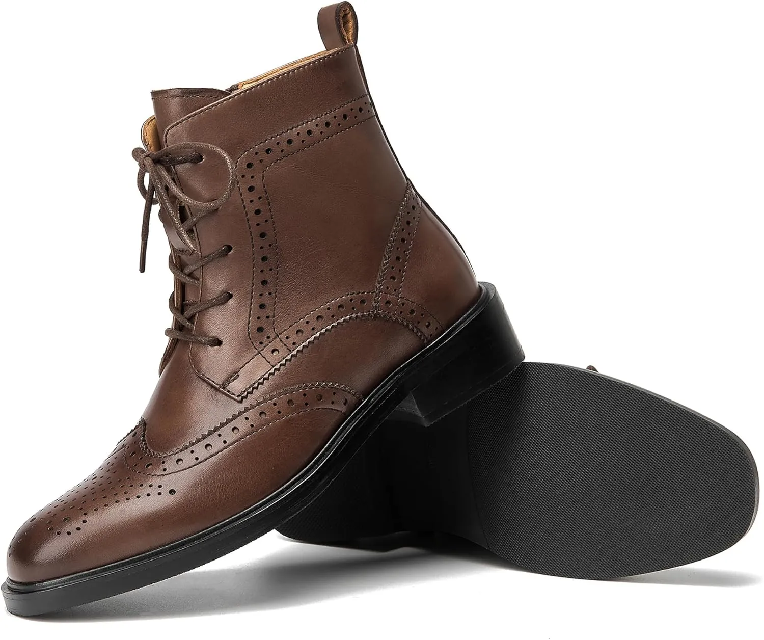 BEAU TODAY Combat Boots Womens Fall Shoes Winter Leather Ankle Boots for Women Oxfords Dressy Lace Up Wingtip Brogue Short Booties