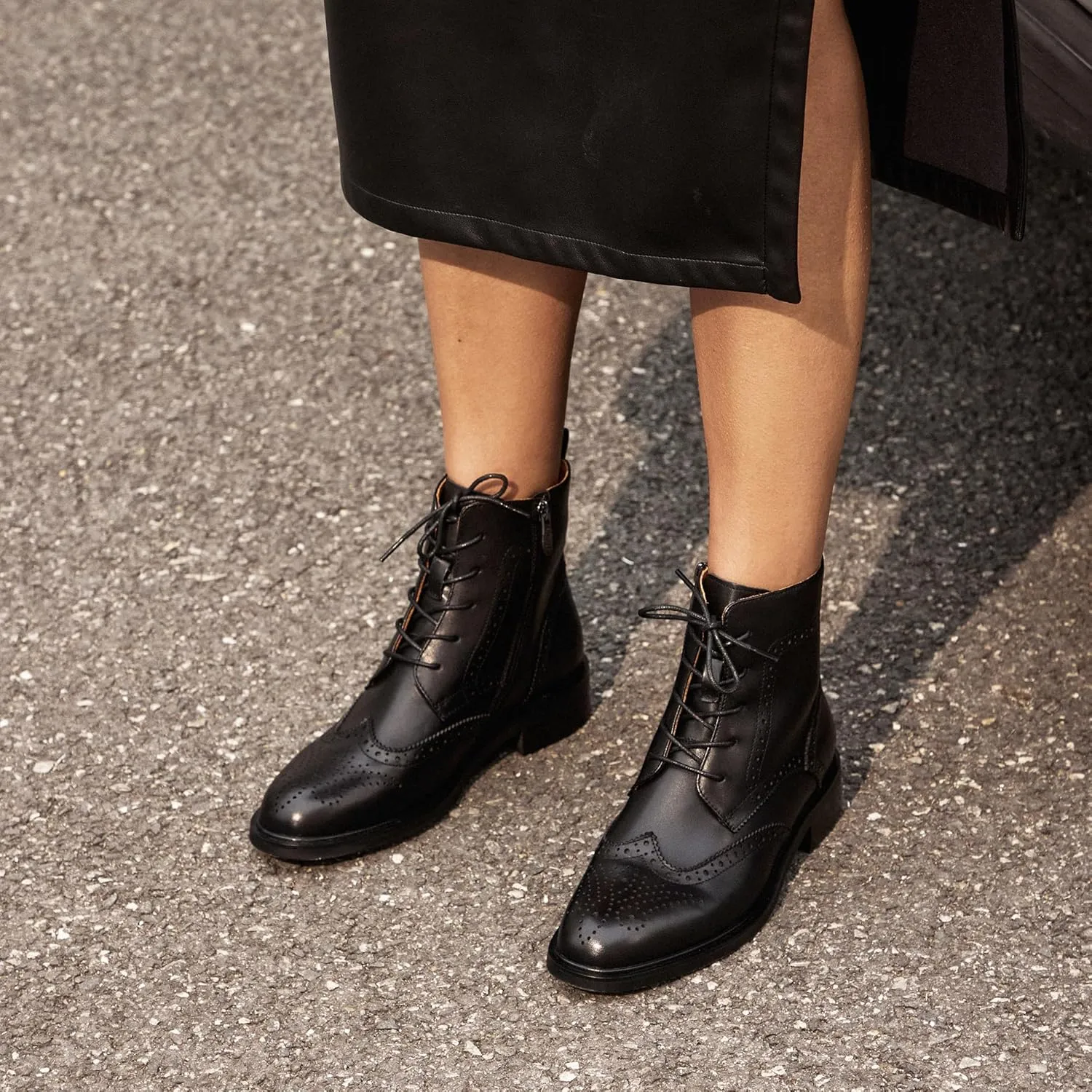 BEAU TODAY Combat Boots Womens Fall Shoes Winter Leather Ankle Boots for Women Oxfords Dressy Lace Up Wingtip Brogue Short Booties