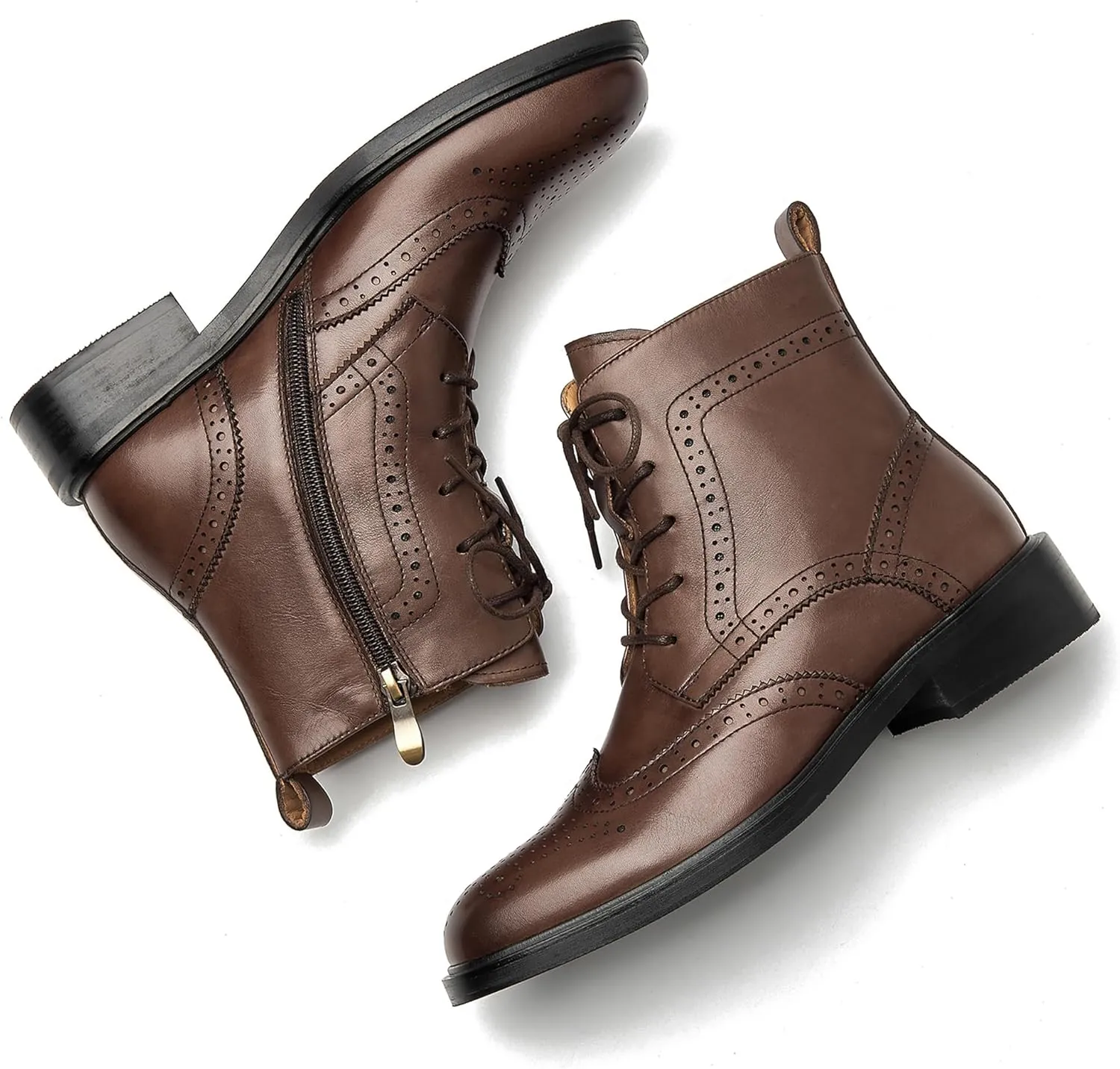 BEAU TODAY Combat Boots Womens Fall Shoes Winter Leather Ankle Boots for Women Oxfords Dressy Lace Up Wingtip Brogue Short Booties
