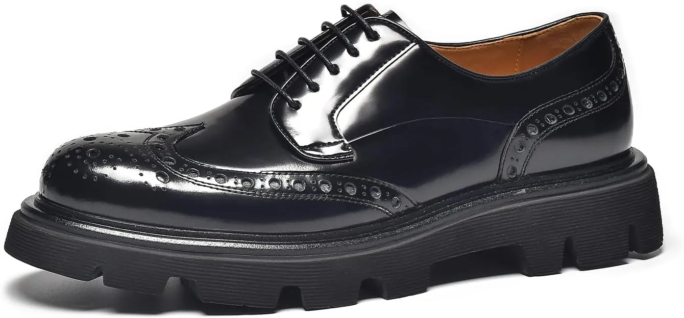BEAU TODAY Men's Dress Shoes Business Casual Oxford Shoes Genuine Leather Brogue Wingtip Oxfords Classic Comfortable Lace-up Derby Shoes