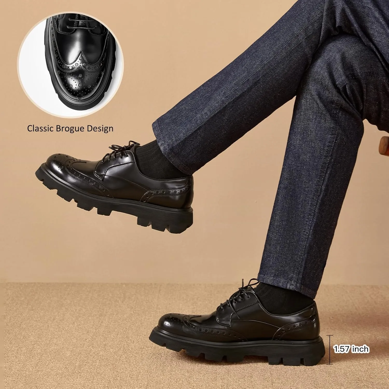 BEAU TODAY Men's Dress Shoes Business Casual Oxford Shoes Genuine Leather Brogue Wingtip Oxfords Classic Comfortable Lace-up Derby Shoes