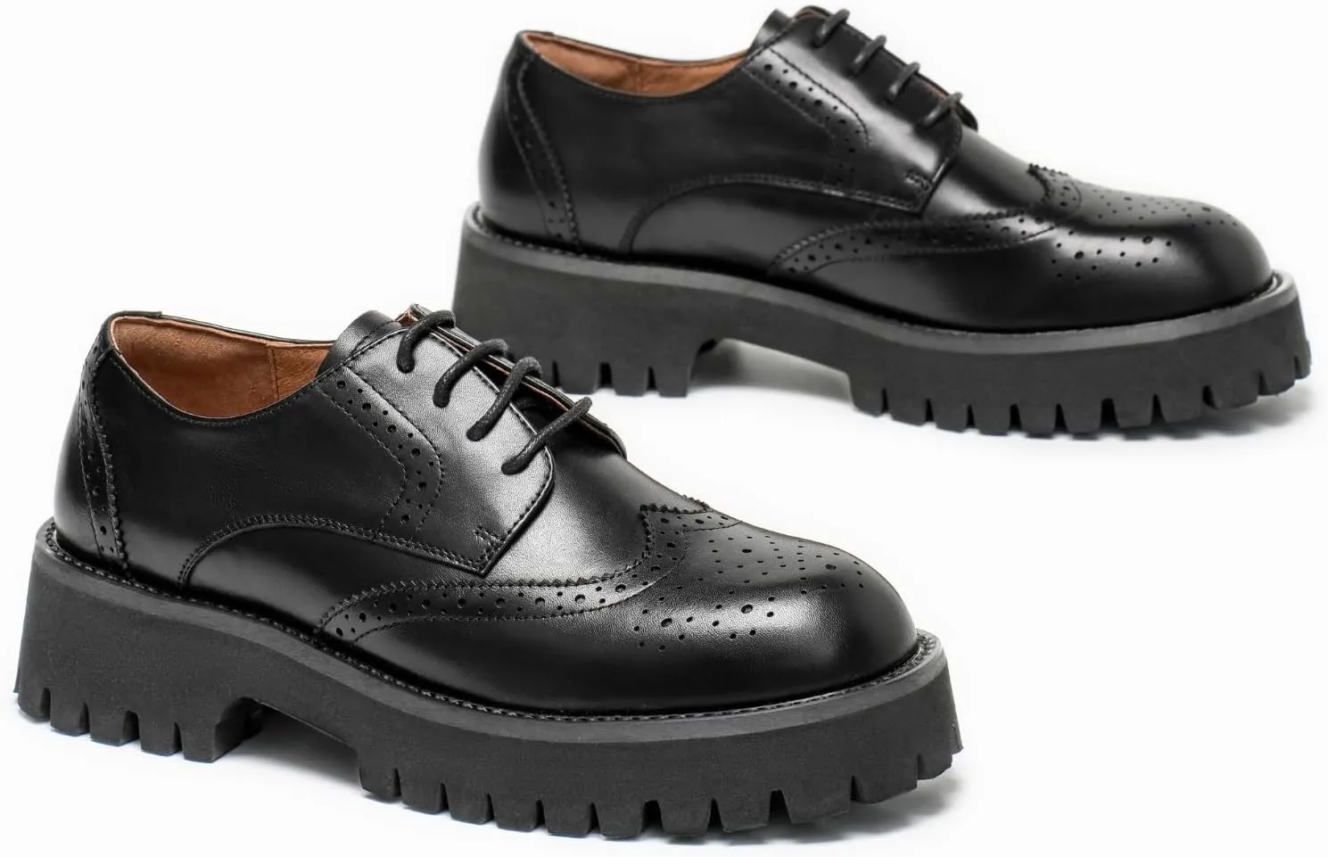 BEAU TODAY Platform Oxfords for Women, Oxford Shoes for Women, Chunky Leather Lace Up Oxford Shoes, Casual Comfort Business Work Office Dress Shoes