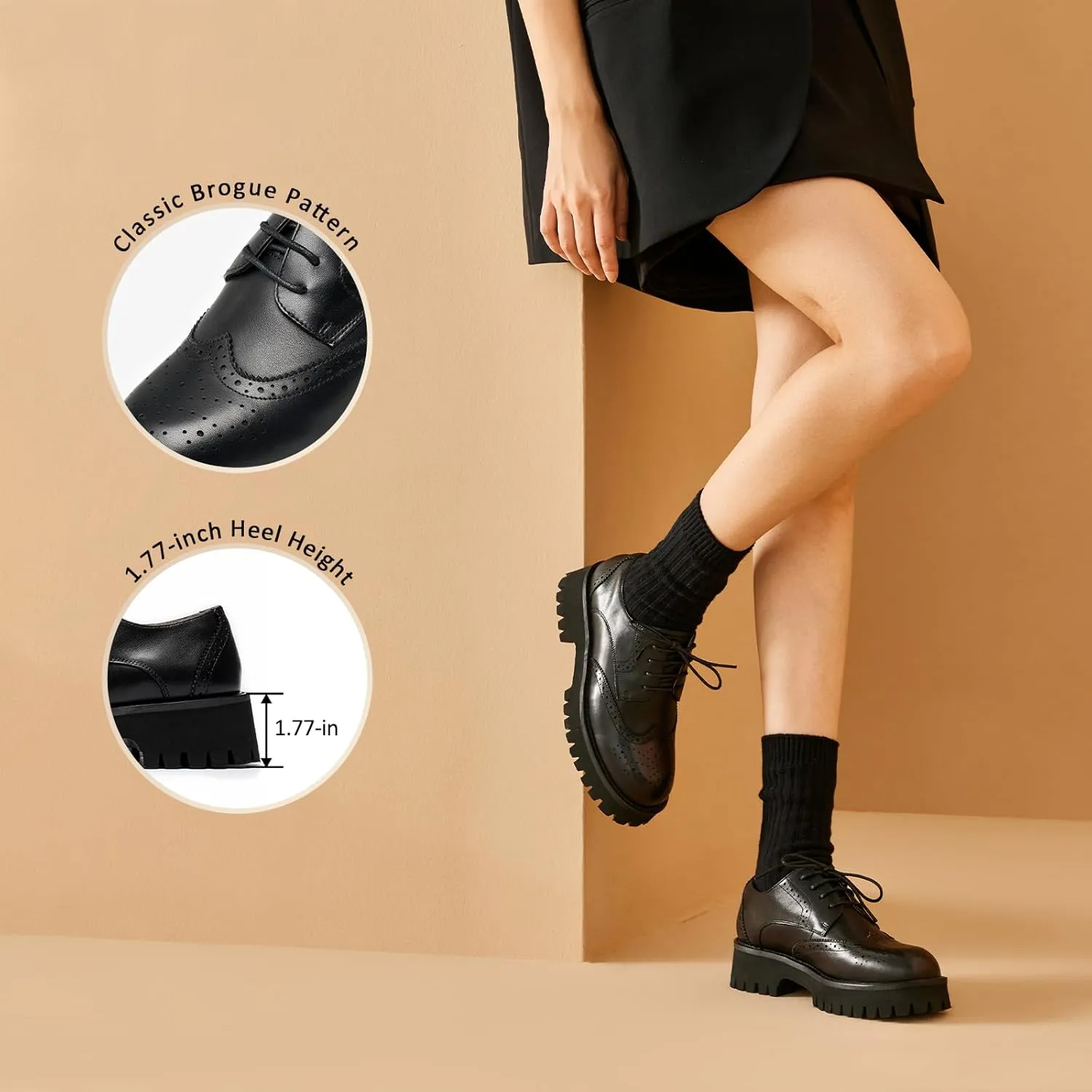 BEAU TODAY Platform Oxfords for Women, Oxford Shoes for Women, Chunky Leather Lace Up Oxford Shoes, Casual Comfort Business Work Office Dress Shoes
