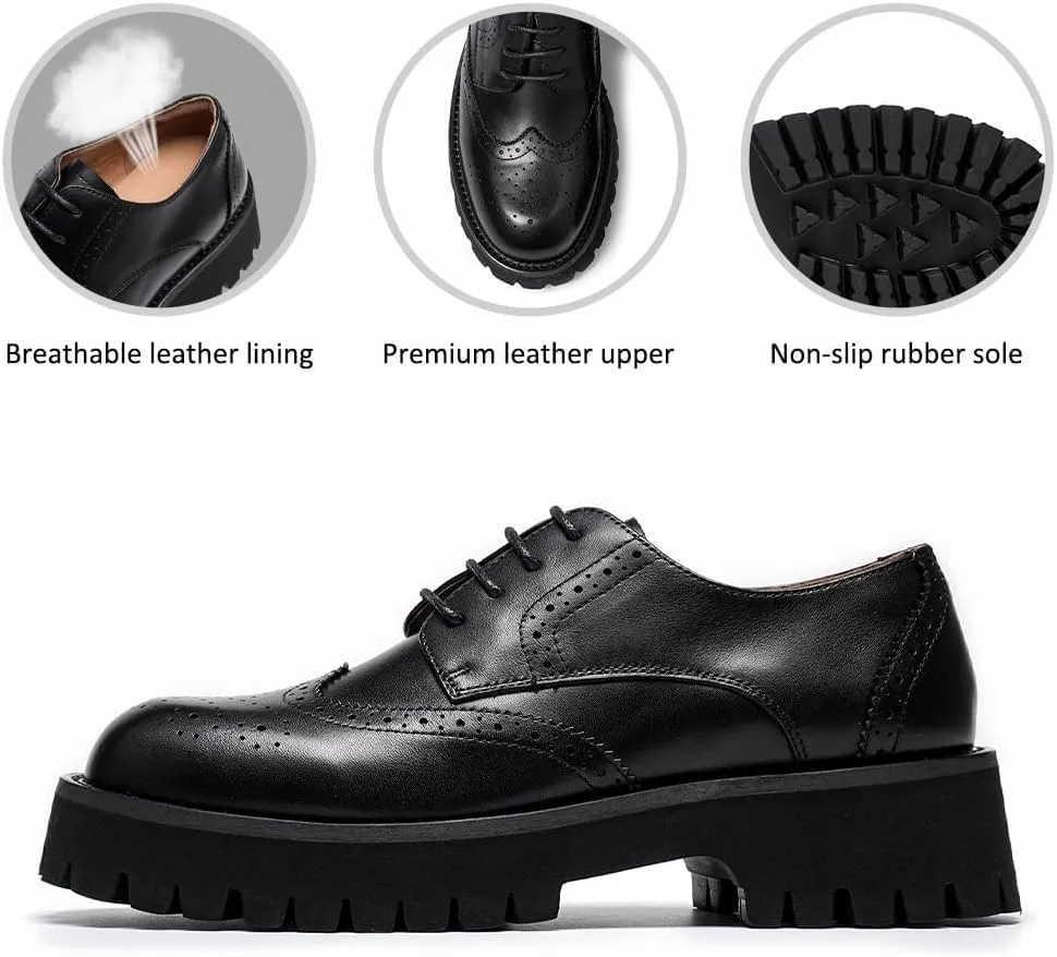 BEAU TODAY Platform Oxfords for Women, Oxford Shoes for Women, Chunky Leather Lace Up Oxford Shoes, Casual Comfort Business Work Office Dress Shoes