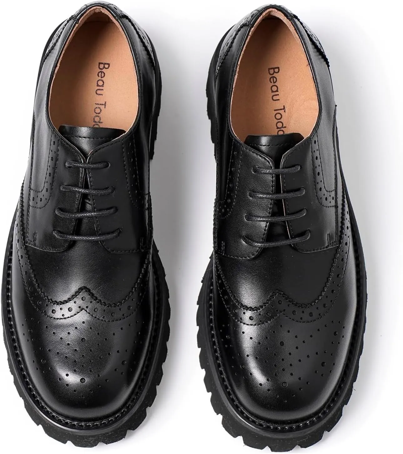 BEAU TODAY Platform Oxfords for Women, Oxford Shoes for Women, Chunky Leather Lace Up Oxford Shoes, Casual Comfort Business Work Office Dress Shoes