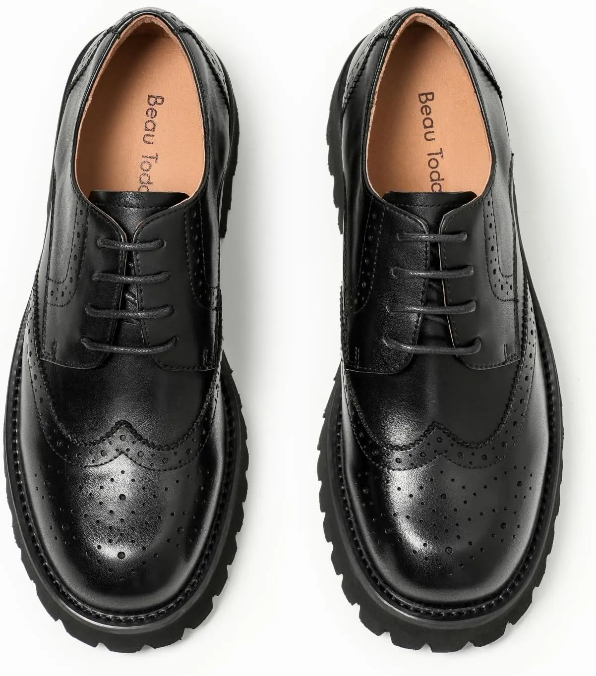 BEAU TODAY Platform Oxfords for Women, Oxford Shoes for Women, Chunky Leather Lace Up Oxford Shoes, Casual Comfort Business Work Office Dress Shoes