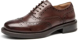 BEAU TODAY Women's Oxford Shoes, Leather Wingtip Brogue Oxfords for Women, Lace Up Saddle Oxfords for Women, Comfortable Casual Business Office Work Shoes, Dress Vintage Oxfords Shoes