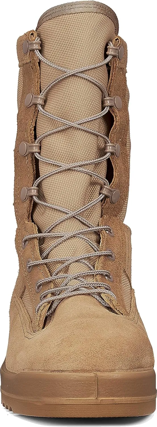 Belleville 330DES ST 8 Inch Hot Weather Steel Toe Flight Combat Boots for Men - USMC Navy Desert Tan Leather with Dri-Lex Lining and Vibram Chevron Outsole; Berry Compliant