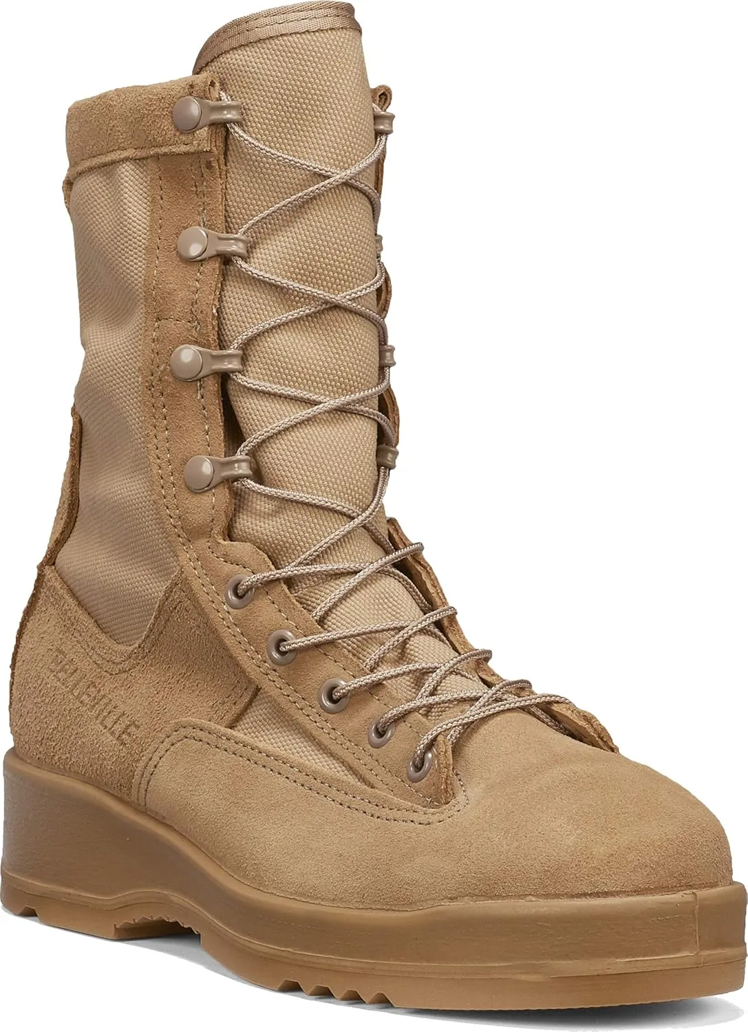 Belleville 330DES ST 8 Inch Hot Weather Steel Toe Flight Combat Boots for Men - USMC Navy Desert Tan Leather with Dri-Lex Lining and Vibram Chevron Outsole; Berry Compliant