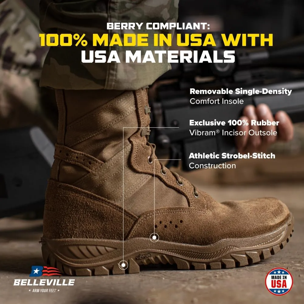 Belleville Flyweight C320 8” Combat Boots for Men - Ultra-Lightweight Army/Air Force OCP ACU Coyote Brown Leather with Traction Outsole; Berry Compliant