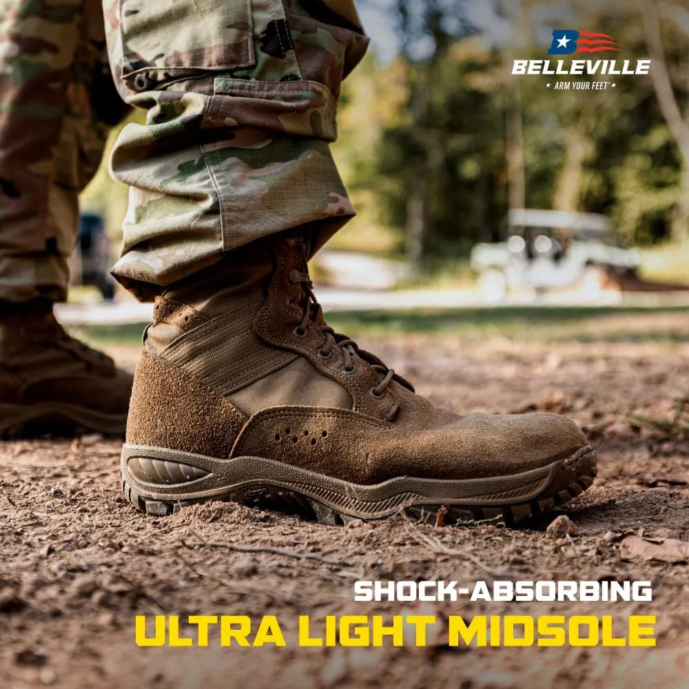 Belleville Flyweight C320 8” Combat Boots for Men - Ultra-Lightweight Army/Air Force OCP ACU Coyote Brown Leather with Traction Outsole; Berry Compliant
