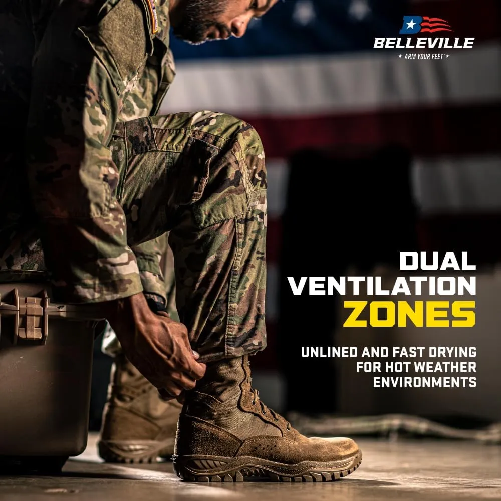 Belleville Flyweight C320 8” Combat Boots for Men - Ultra-Lightweight Army/Air Force OCP ACU Coyote Brown Leather with Traction Outsole; Berry Compliant