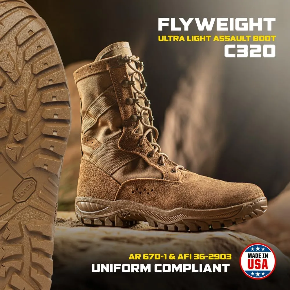 Belleville Flyweight C320 8” Combat Boots for Men - Ultra-Lightweight Army/Air Force OCP ACU Coyote Brown Leather with Traction Outsole; Berry Compliant