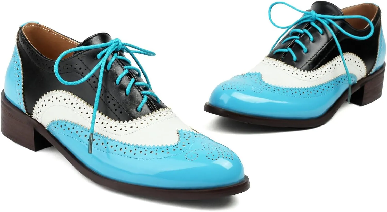 Betastella Womens Lace Up Wingtip Oxford Shoes Vintage Brogue Oxfords Round Toe Chunky Low Heel Pumps Shoes