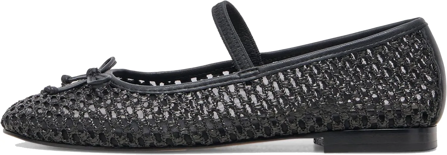 Black Woven Flats for Women Breathable Mesh Ballet Flats with Cute Bows, Dressy Fishnet Shoes with Round Toe for Comfort and Style Size 7.5