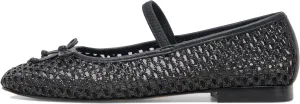 Black Woven Flats for Women Breathable Mesh Ballet Flats with Cute Bows, Dressy Fishnet Shoes with Round Toe for Comfort and Style Size 7.5