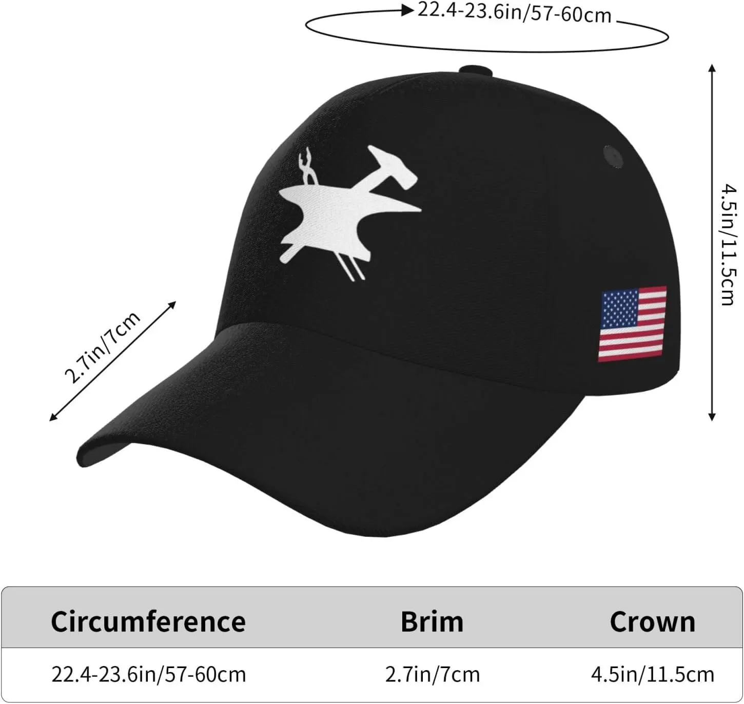 Blacksmith Hammer Logo Outdoor Curved Brim Baseball Hat Sandwich Hat with Buckle Casual Mesh Hat Plain Hat
