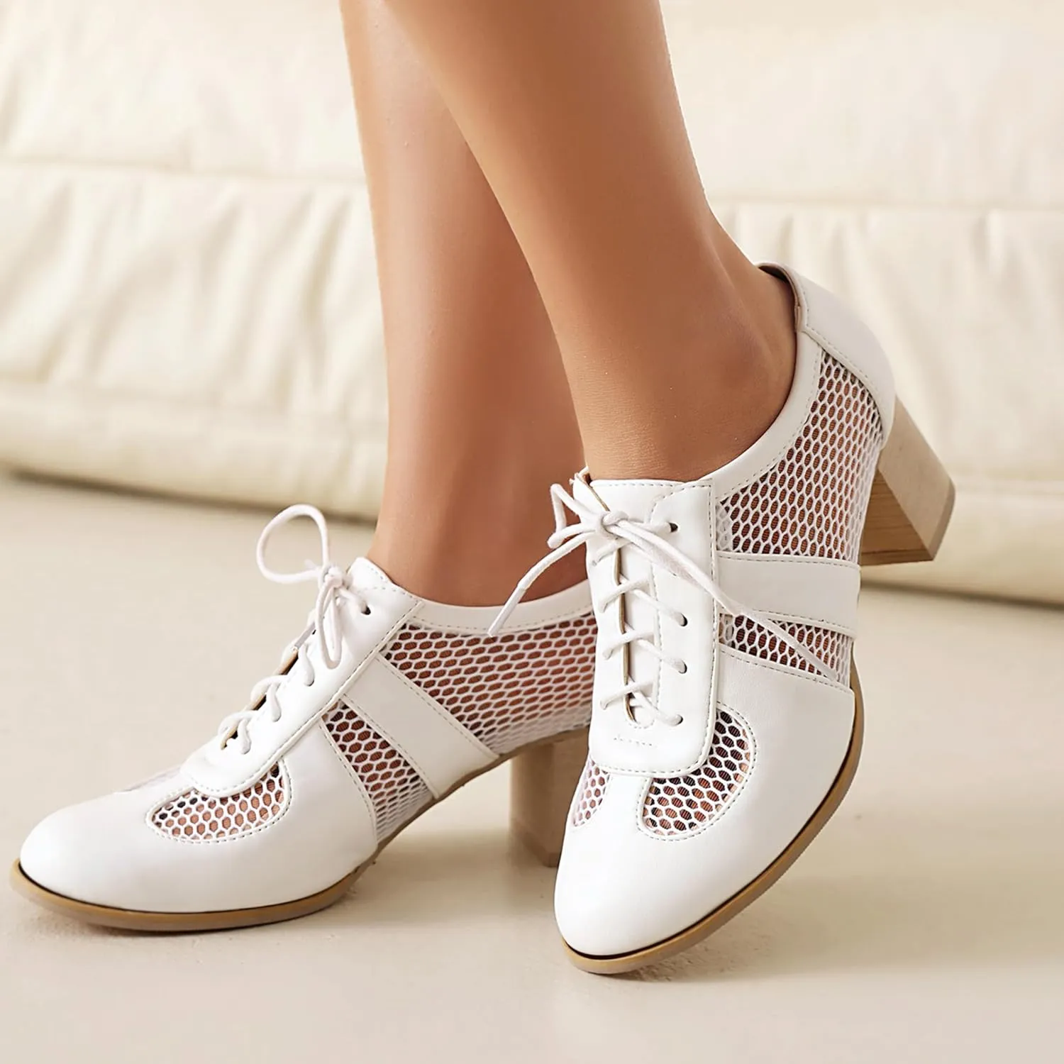 Block Heel Derby Lace Up Women Office Work Brogue Oxford