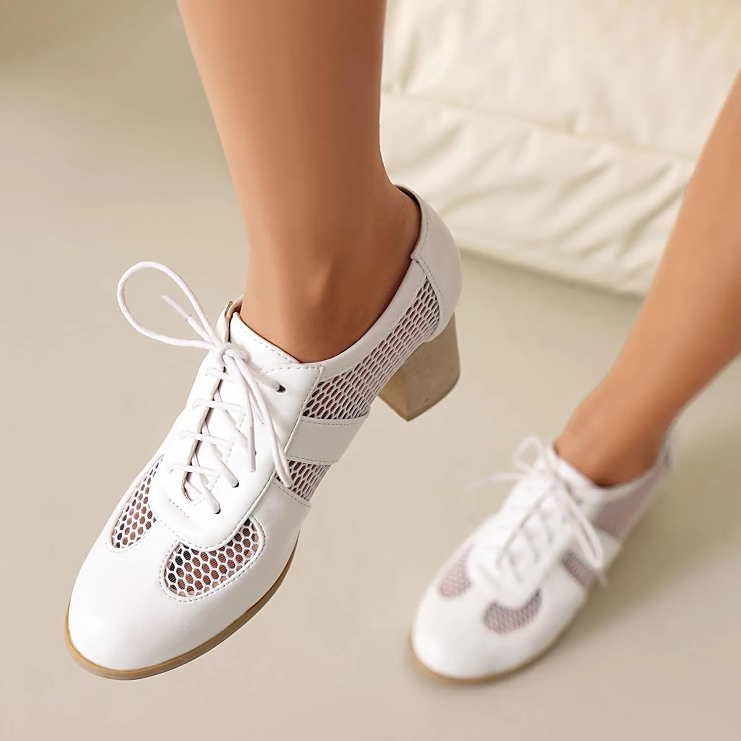 Block Heel Derby Lace Up Women Office Work Brogue Oxford