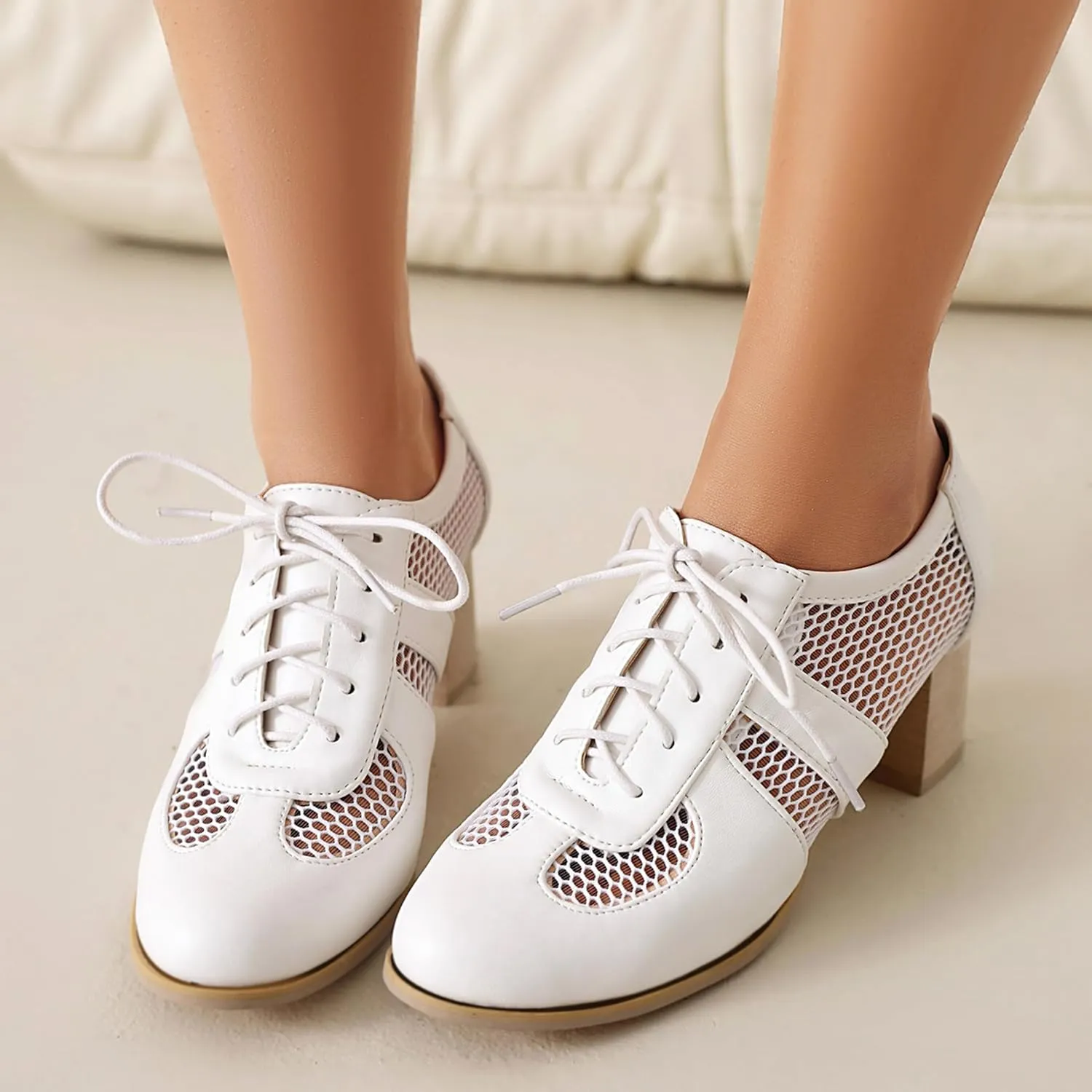 Block Heel Derby Lace Up Women Office Work Brogue Oxford