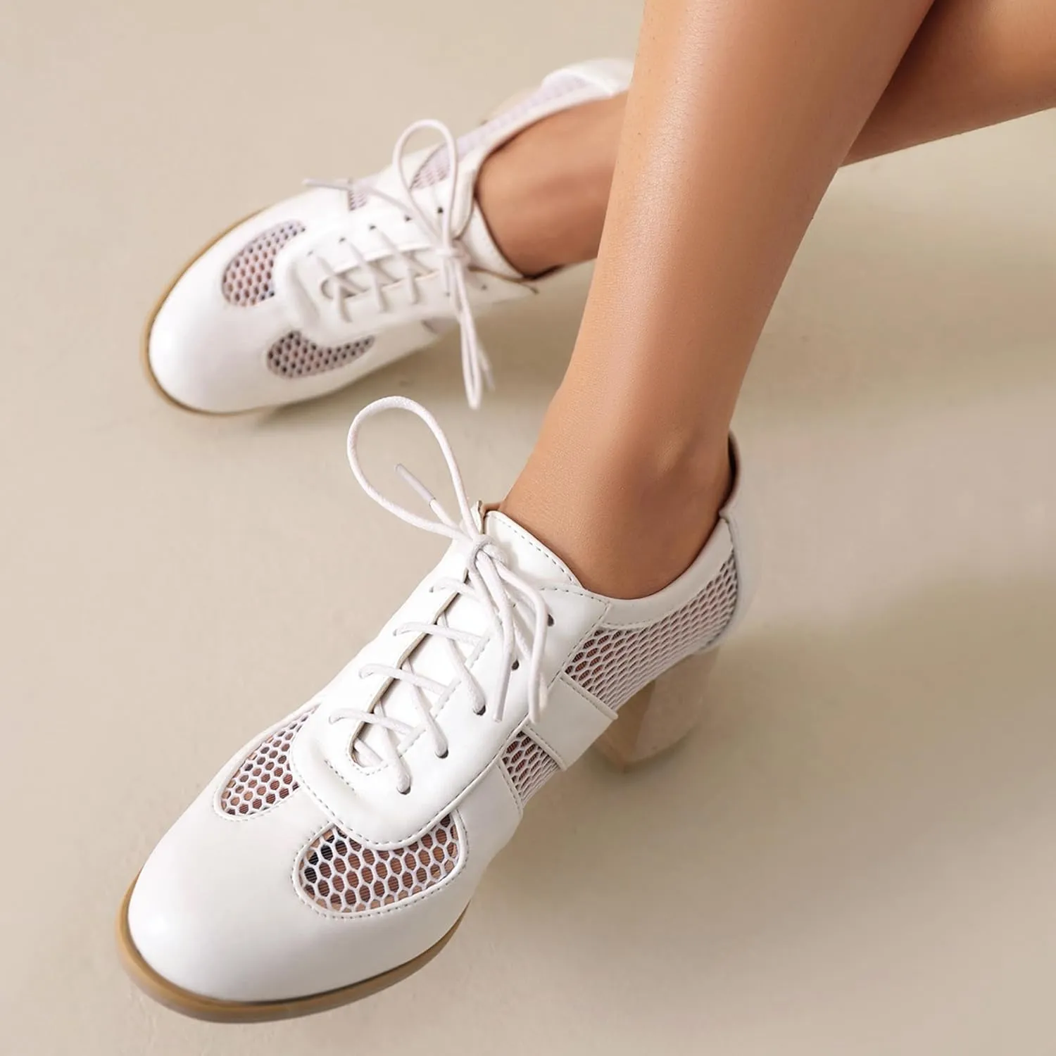Block Heel Derby Lace Up Women Office Work Brogue Oxford