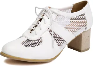 Block Heel Derby Lace Up Women Office Work Brogue Oxford