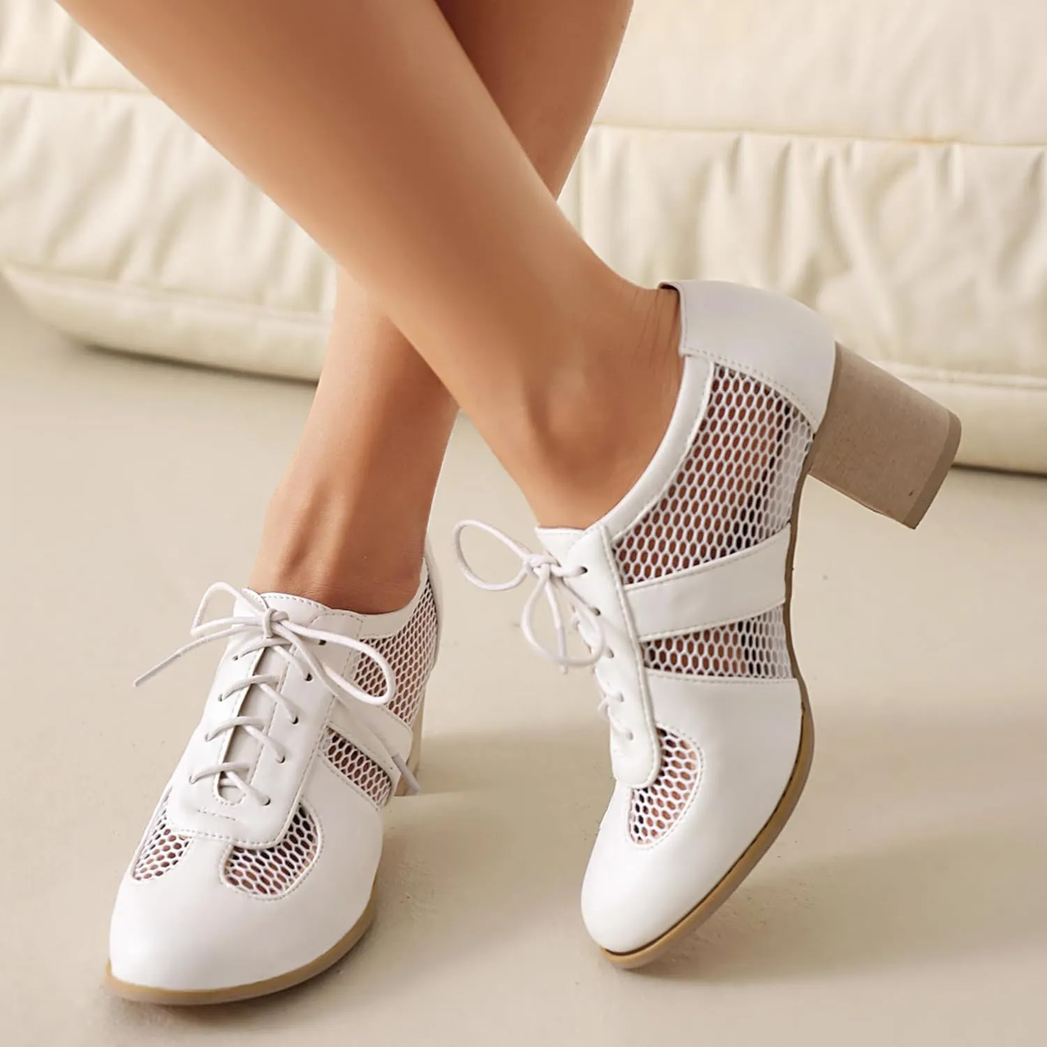 Block Heel Derby Lace Up Women Office Work Brogue Oxford