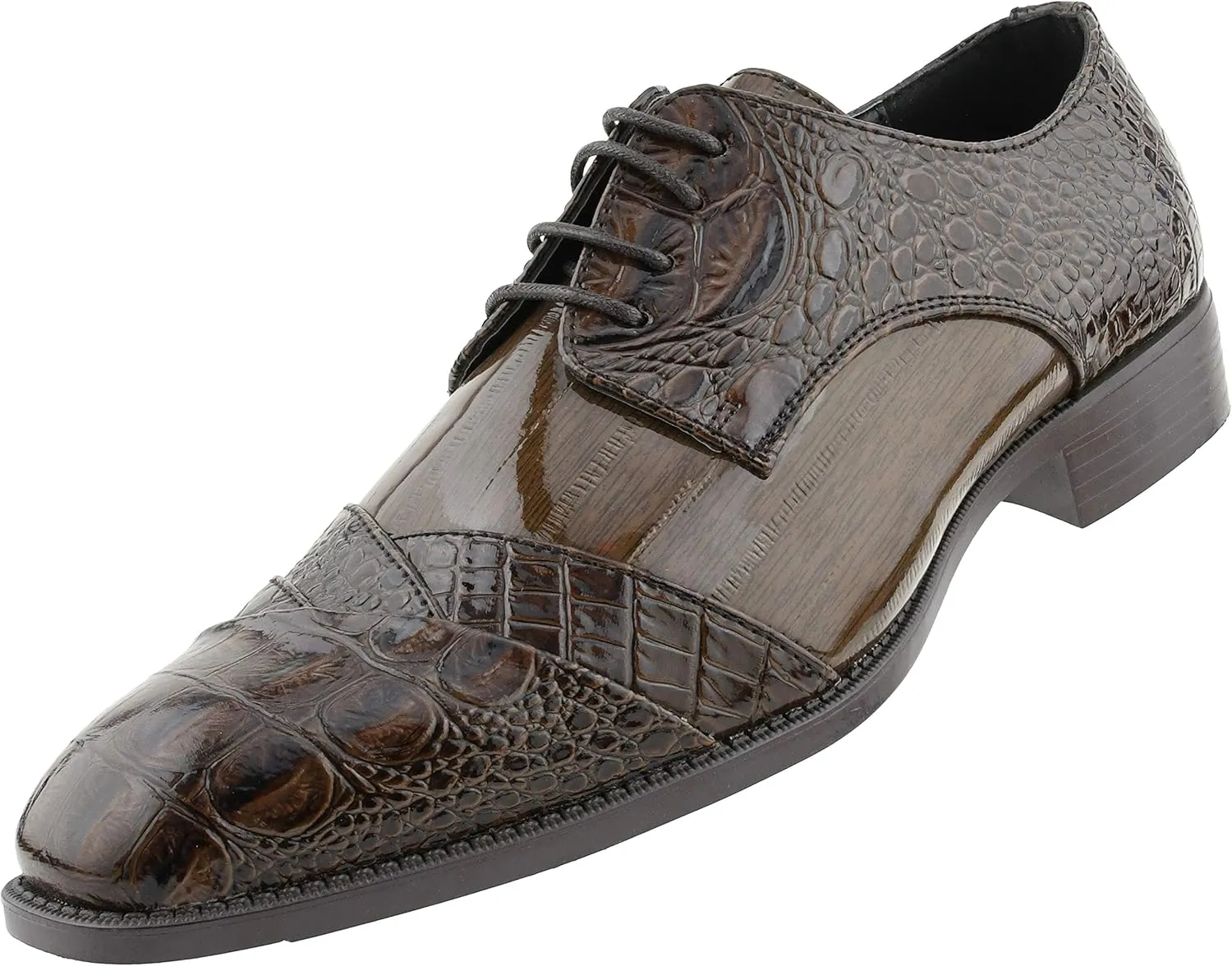 Bolano Bandit, Cap Toe Oxford Dress Shoes for Men, Men's Formal Dress Shoes with Alligator Print, Croc Folded Oxfords