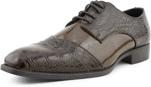 Bolano Bandit, Cap Toe Oxford Dress Shoes for Men, Men's Formal Dress Shoes with Alligator Print, Croc Folded Oxfords