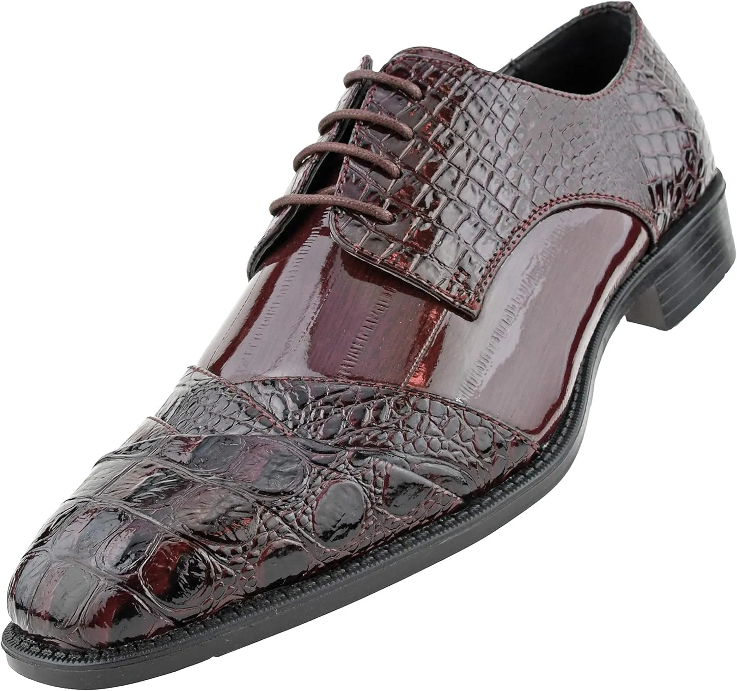 Bolano Bandit, Cap Toe Oxford Dress Shoes for Men, Men's Formal Dress Shoes with Alligator Print, Croc Folded Oxfords