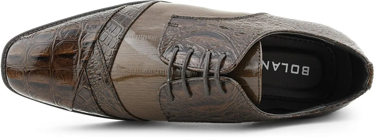 Bolano Bandit, Cap Toe Oxford Dress Shoes for Men, Men's Formal Dress Shoes with Alligator Print, Croc Folded Oxfords
