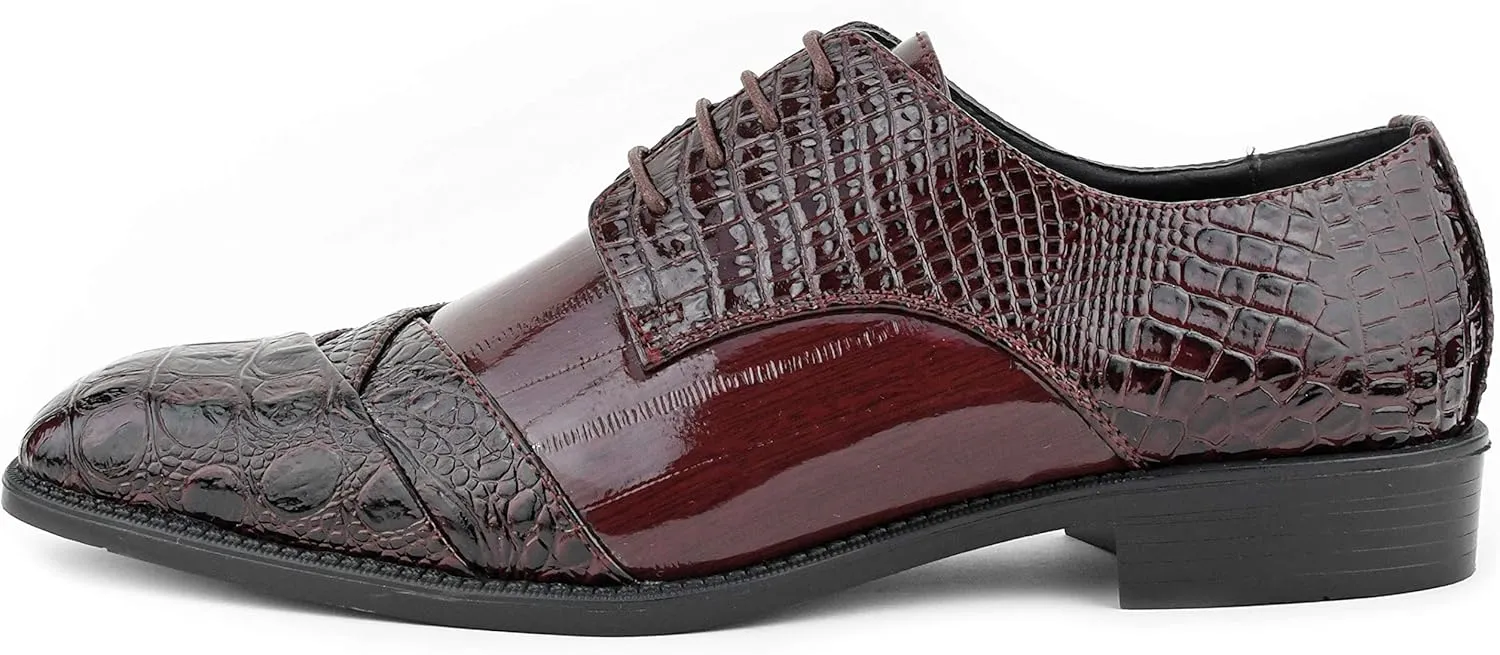Bolano Bandit, Cap Toe Oxford Dress Shoes for Men, Men's Formal Dress Shoes with Alligator Print, Croc Folded Oxfords