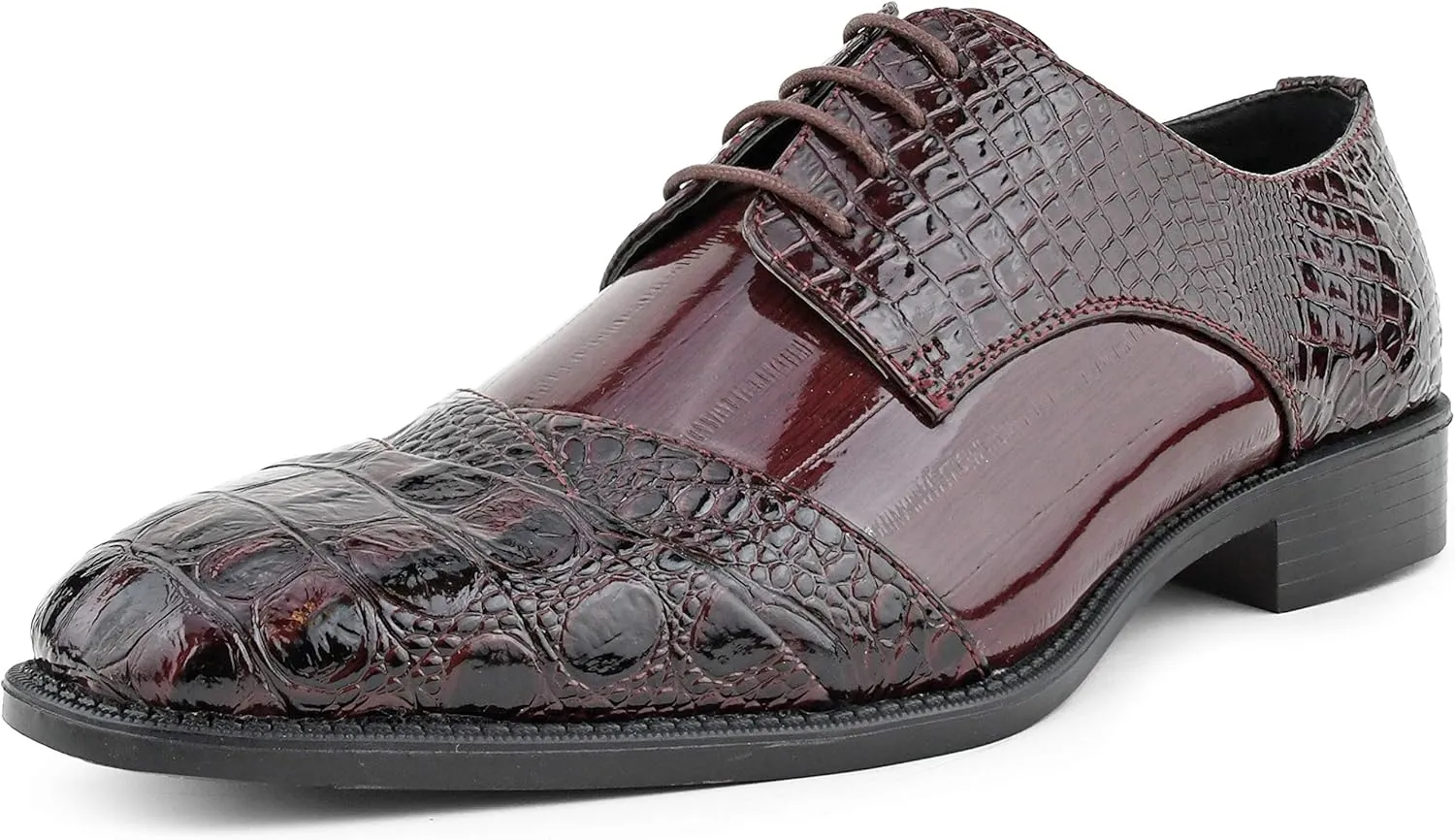 Bolano Bandit, Cap Toe Oxford Dress Shoes for Men, Men's Formal Dress Shoes with Alligator Print, Croc Folded Oxfords
