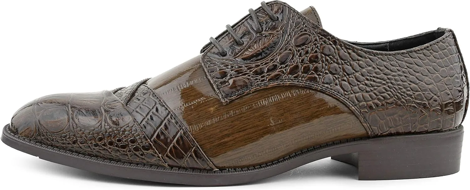 Bolano Bandit, Cap Toe Oxford Dress Shoes for Men, Men's Formal Dress Shoes with Alligator Print, Croc Folded Oxfords