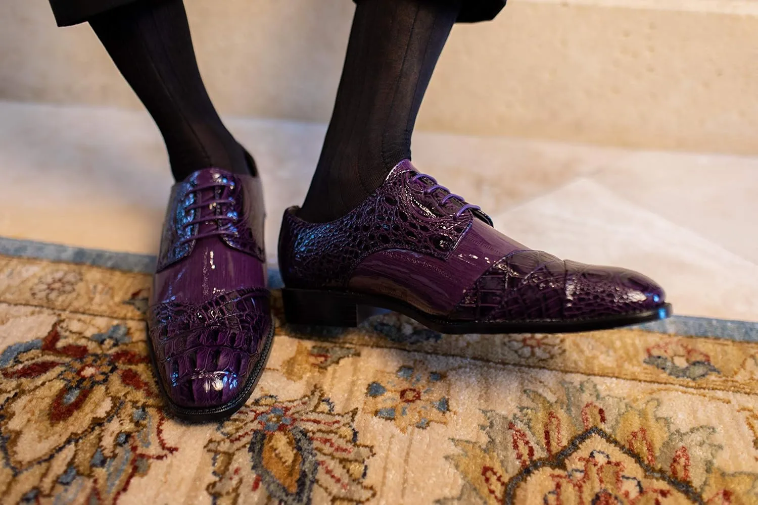 Bolano Bandit, Cap Toe Oxford Dress Shoes for Men, Men's Formal Dress Shoes with Alligator Print, Croc Folded Oxfords