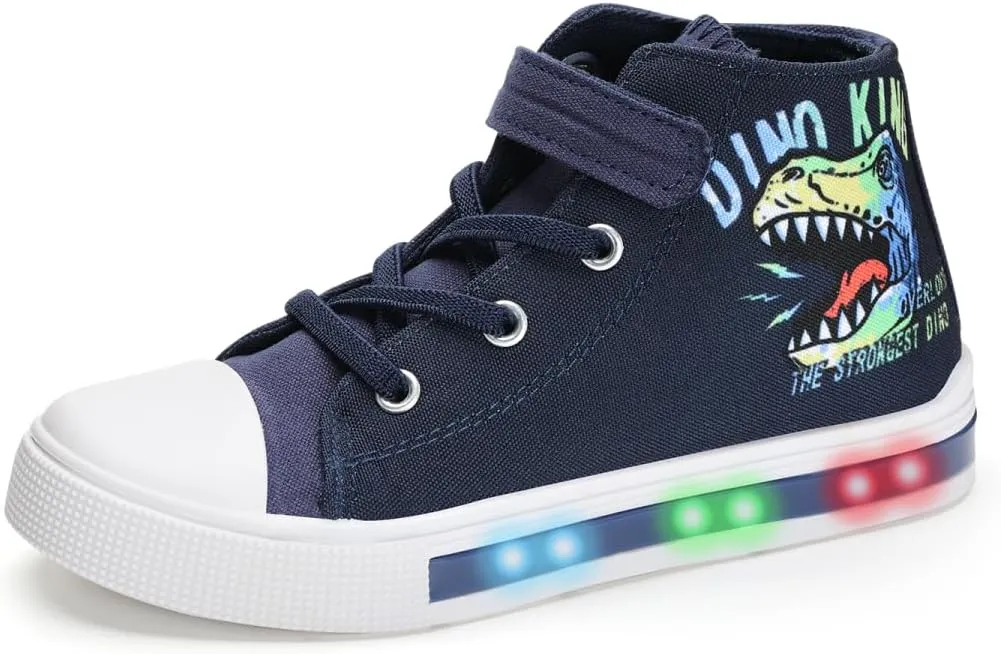 Boys Girls Light Up Sneakers Toddler Canvas High Top Fashion Sneaker Kids Casual Walking Shoes