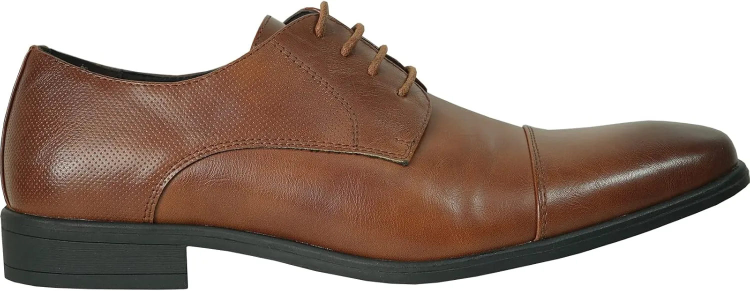 bravo! Men Dress Shoe King Classic Lace-up Oxford Plain or Cap Toe or Wingtip Leather Sock Medium and Wide Width Size from 6 to 18 Black Brown Cognac Blue Purple Red