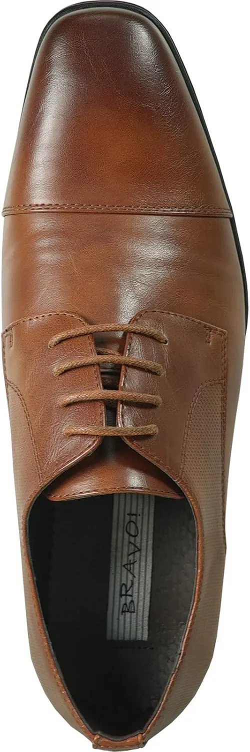 bravo! Men Dress Shoe King Classic Lace-up Oxford Plain or Cap Toe or Wingtip Leather Sock Medium and Wide Width Size from 6 to 18 Black Brown Cognac Blue Purple Red