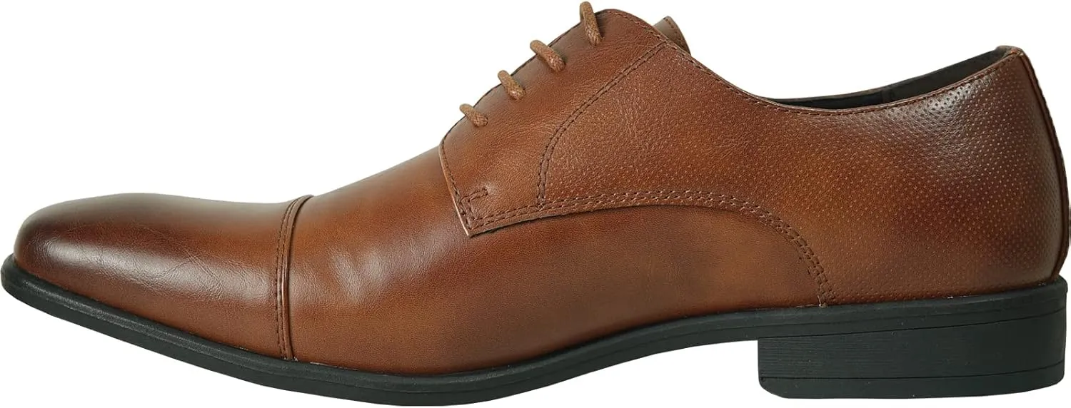 bravo! Men Dress Shoe King Classic Lace-up Oxford Plain or Cap Toe or Wingtip Leather Sock Medium and Wide Width Size from 6 to 18 Black Brown Cognac Blue Purple Red
