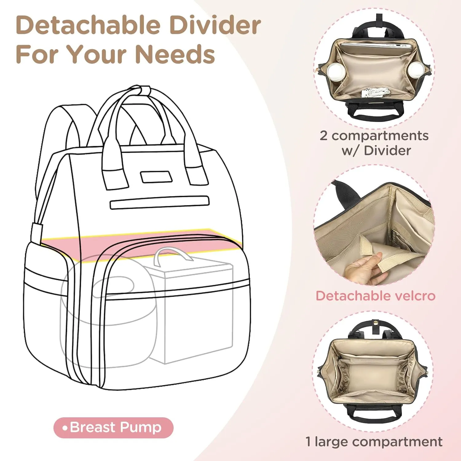 Breast Pump Bag for Spectra S1 S2 Medela, Convertible Large Diaper Bag Backpack for Working Moms with 16 inch Laptop Sleeve & Cooler Storage, Black