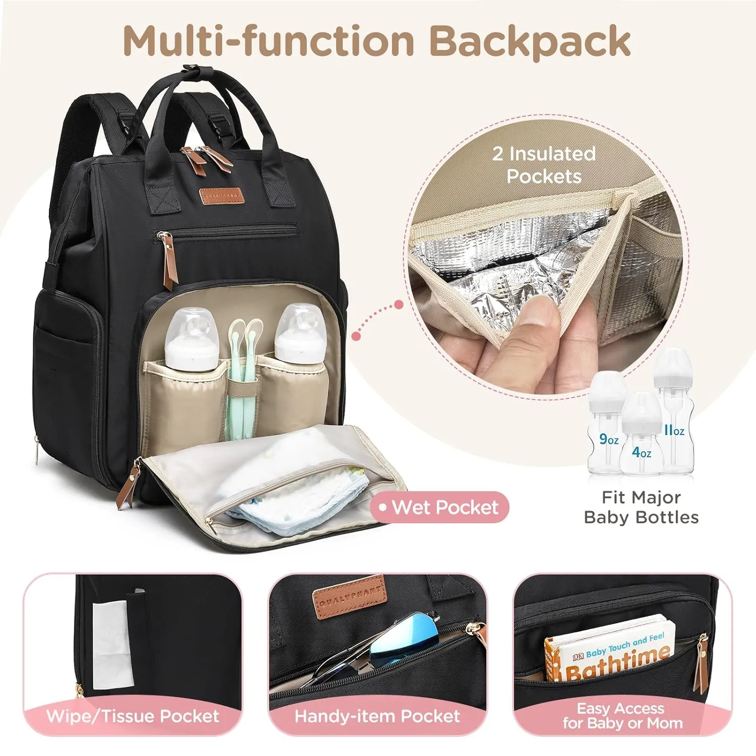 Breast Pump Bag for Spectra S1 S2 Medela, Convertible Large Diaper Bag Backpack for Working Moms with 16 inch Laptop Sleeve & Cooler Storage, Black