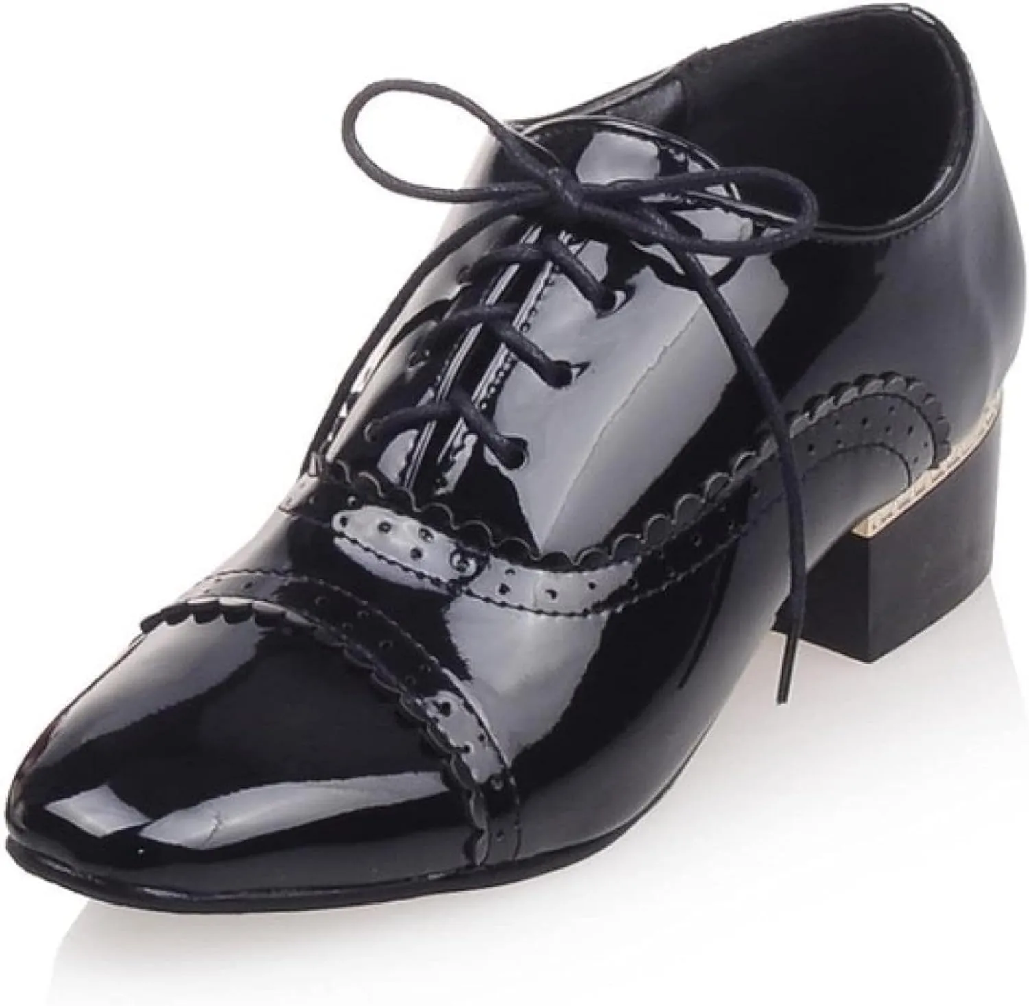 Brogue Women's High Heels Patent Leather Lace Oxford Shoes Comfortable High Heels Women's Party Dress Shoes