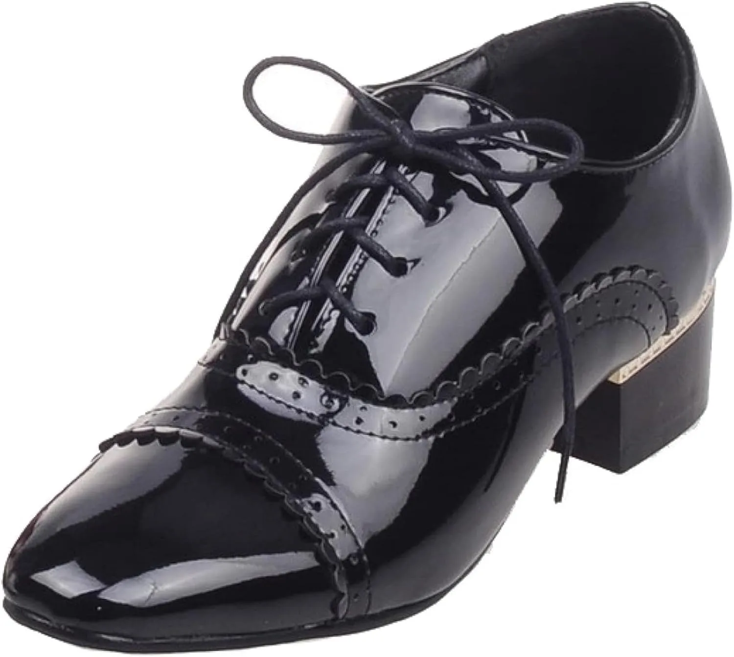 Brogue Women's High Heels Patent Leather Lace Oxford Shoes Comfortable High Heels Women's Party Dress Shoes