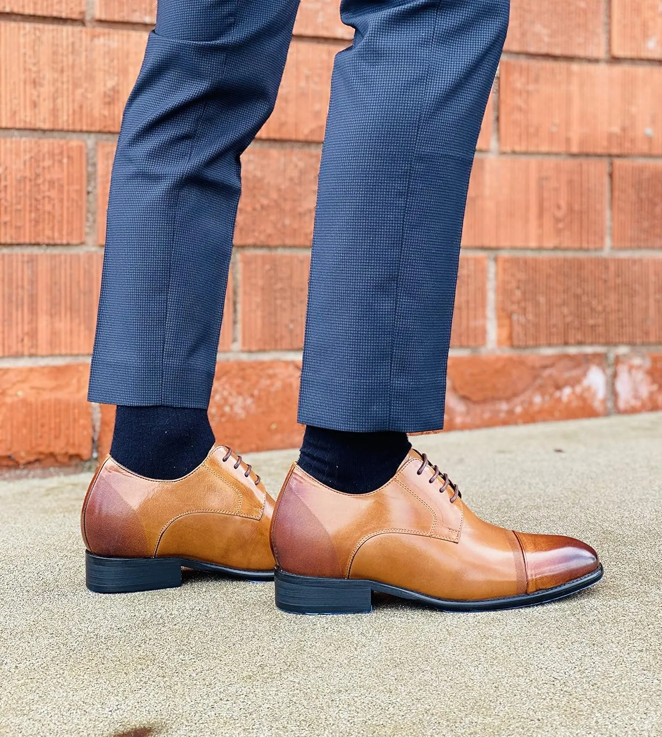CALTO Men's Invisible Height Increasing Elevator Shoes - Antique Brown Premium Leather Lace-up Formal Oxfords - 2.8 Inches Taller - Y1002 - Size 11 D(M) US