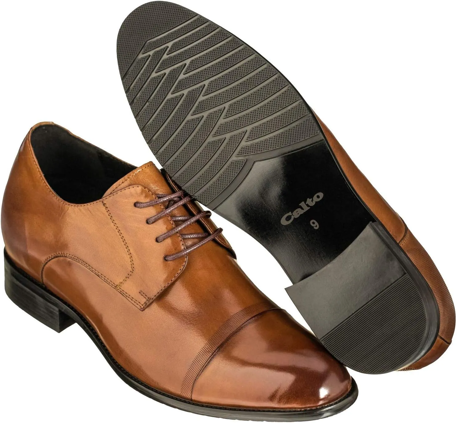 CALTO Men's Invisible Height Increasing Elevator Shoes - Antique Brown Premium Leather Lace-up Formal Oxfords - 2.8 Inches Taller - Y1002 - Size 11 D(M) US